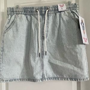 Denim elastic waist string tie skirt